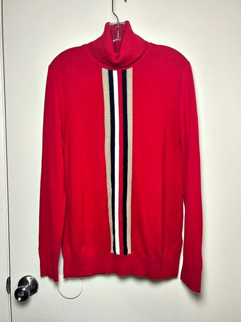 Women’s Tommy Hilfiger Women's Striped Front Turtleneck Sweater Red L